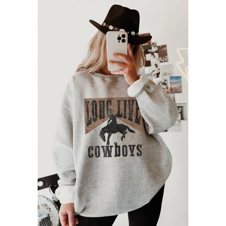 FELPE GRAFICHE VINTAGE LUNGA VITA AI COWBOY per la vendita all'ingrosso da parte di Illustrated Society