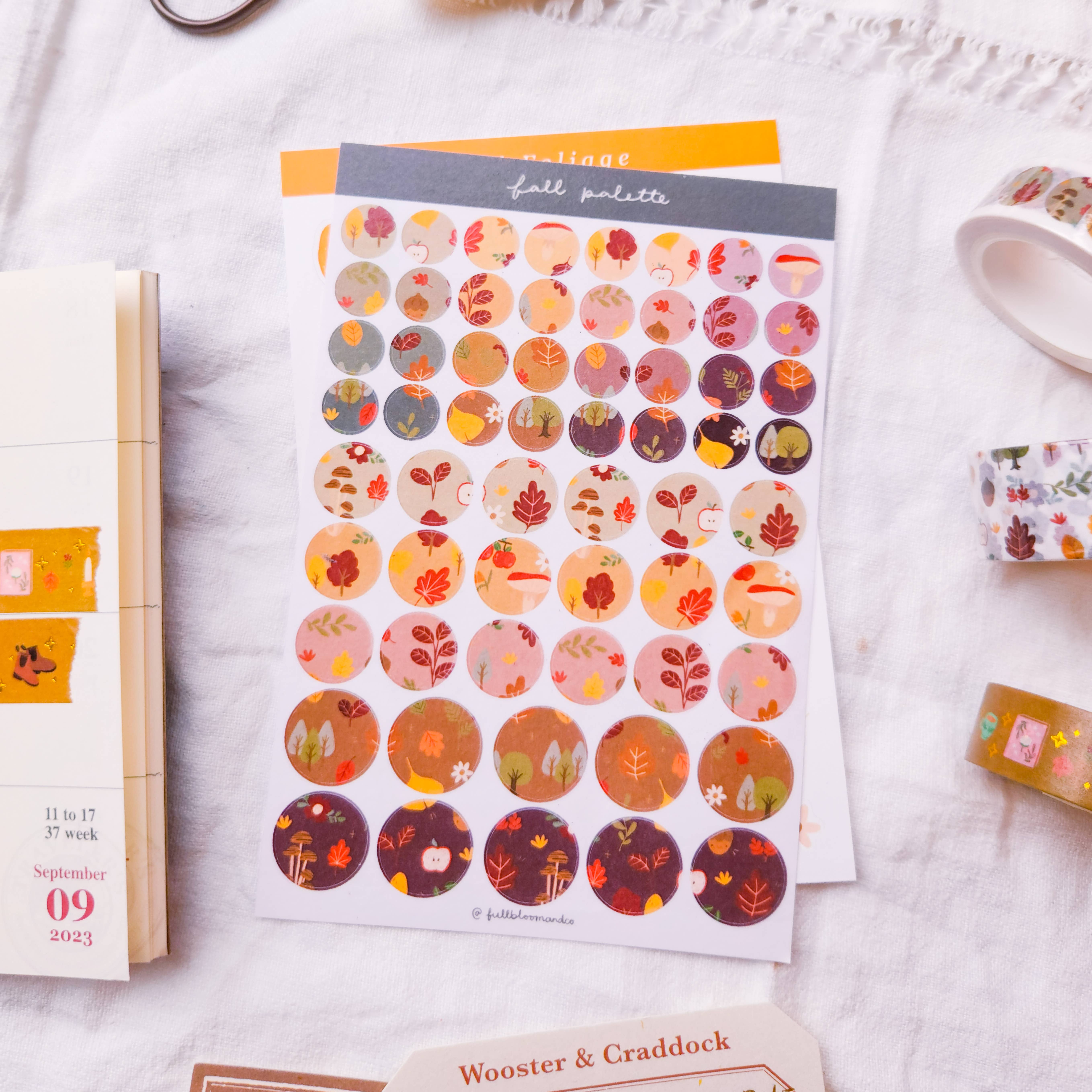 Full Bloom and Co. - Wholesale Sticker - Fall Palette Round Clear Sticker Sheet - Washi Paper0
