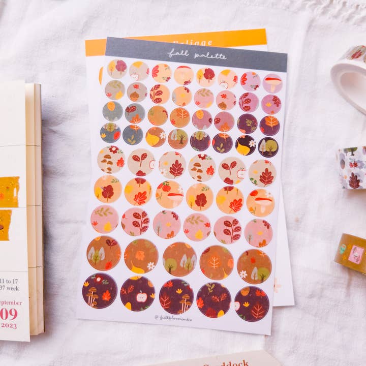 Full Bloom and Co. - Wholesale Sticker - Fall Palette Round Clear Sticker Sheet - Washi Paper0