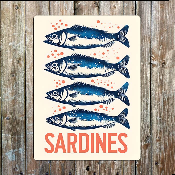 Vintage Sardines Metal Sign – Nautical Kitchen Wall Decor for wholesale by The British Metal Signs Company
