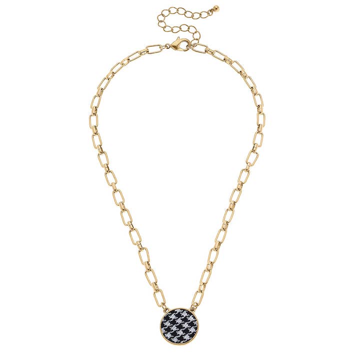 Canvas Style - Wholesale Pendant/Charm Necklace - Corrie Houndstooth Pendant Necklace in Black & White
