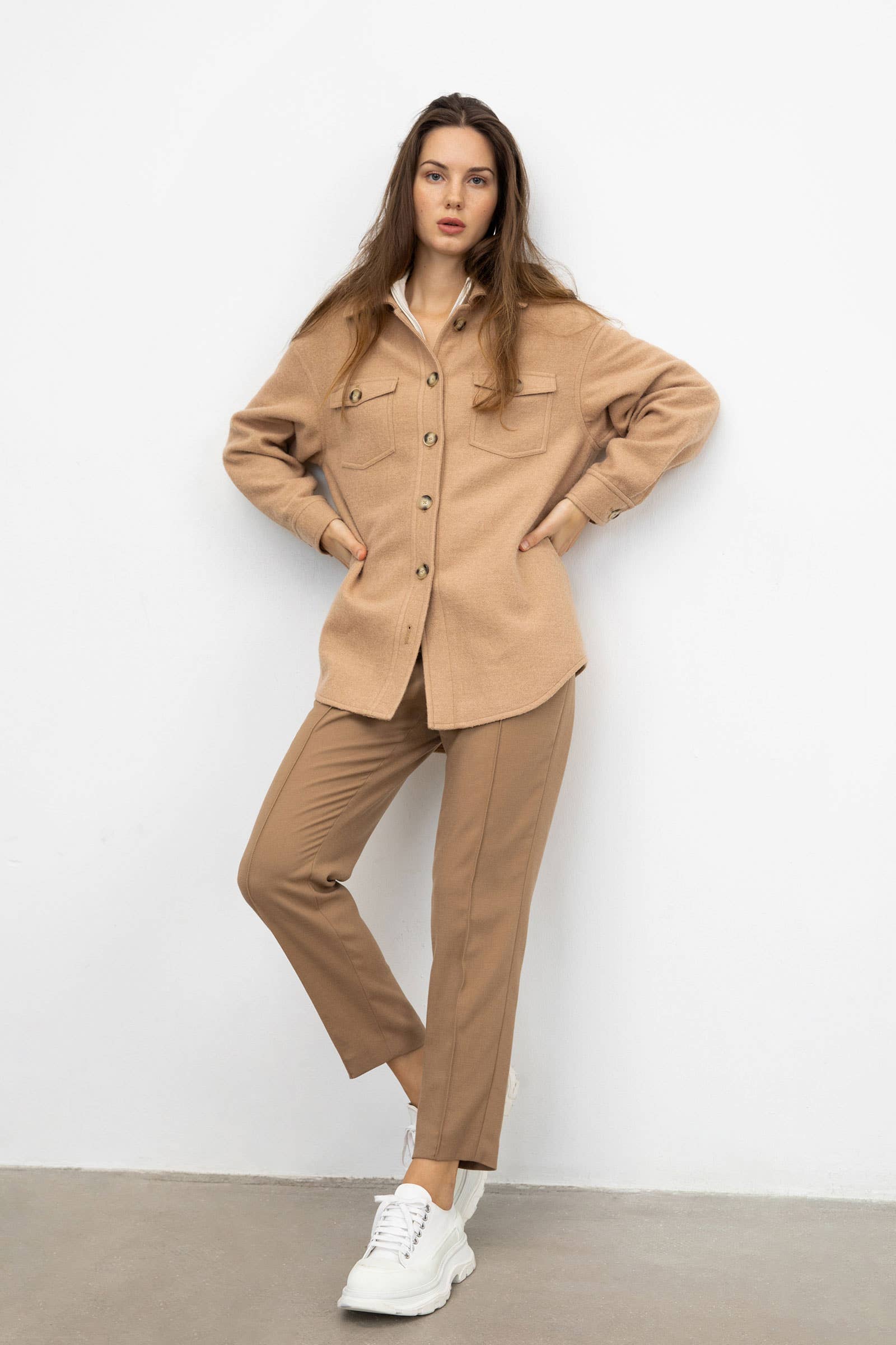 J.ING - Wholesale Trench Coat - Women's - Sage Tan Longline Coat2