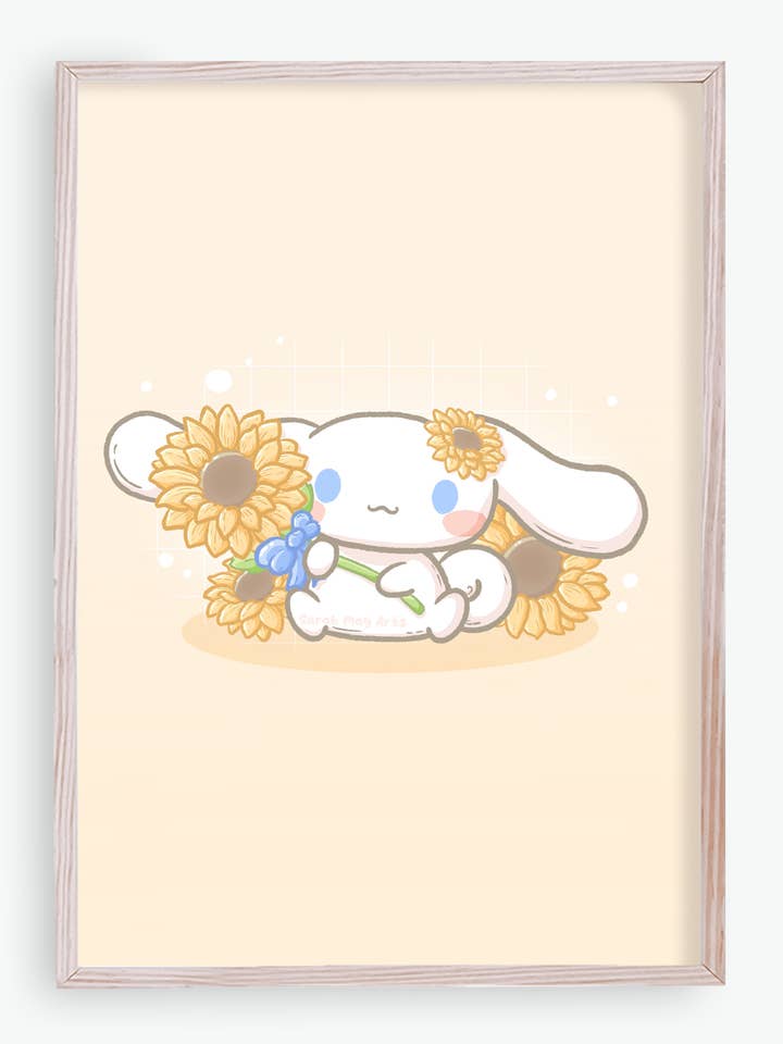 Impression Chiot Cannelle | Art Floral Kawaii Anime à Ligne Fine pour la vente par Sarah May Arts