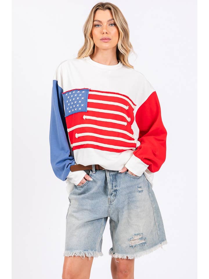 WEISS/ROT/BLAU 4. JULI FRENCH TERRY AMERIKANISCHE FLAGGE SWEATSHIRT für den Großhandel auf Faire4