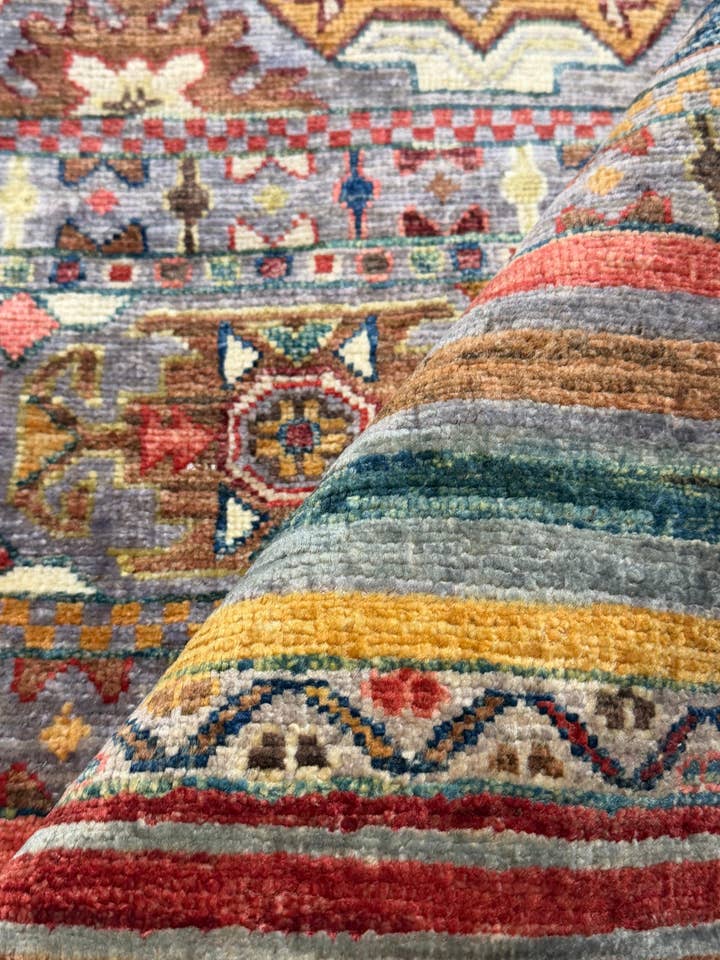 Lexy Jones 1.11x11.3 Orange Multi Afghani Khorjin Runner for wholesale by Banana Manor Rug Co.