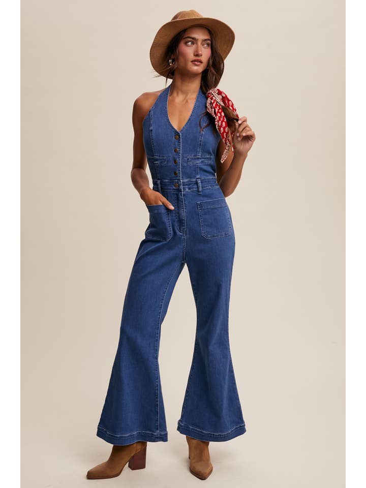 Denim Tuta in denim con scollo all'americana in vendita all'ingrosso su Faire