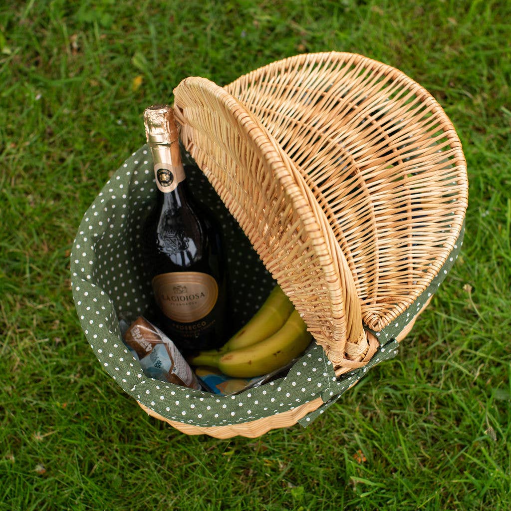 Arthur Cameron - Wholesale Picnic Basket - Natural Oval Picnic Basket with Fern Green Polka Dot Lining1