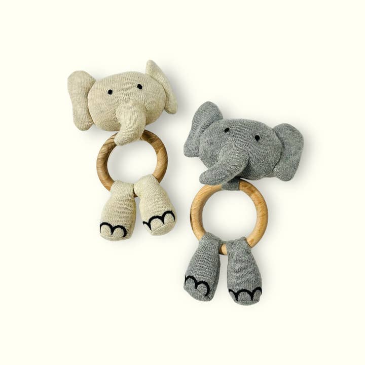 Elephant - Organic Stuffed Animal Baby Ring Rattle for wholesale by Viverano Organics
