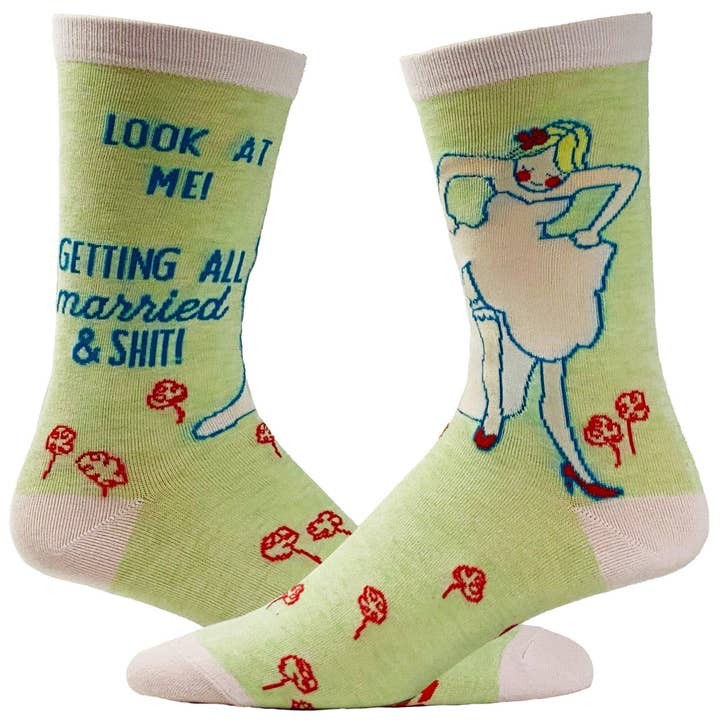 Green Women's Look At Me Getting All Married Socks Wedding Favor for wholesale on Faire