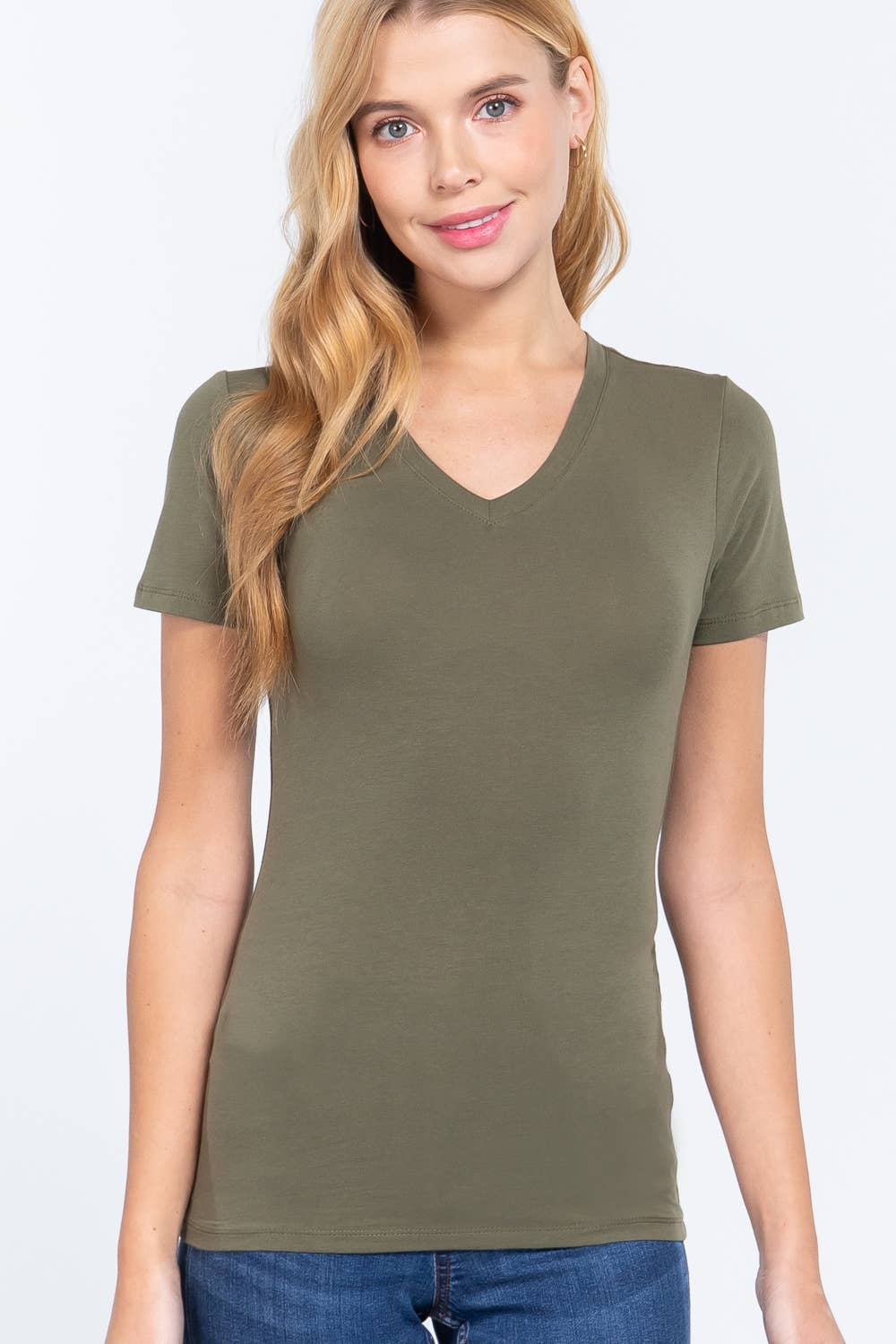 Active Basic | Active USA - Wholesale T-Shirt - Women's - Short Sleeve Cotton Jersey V-neck Top 1