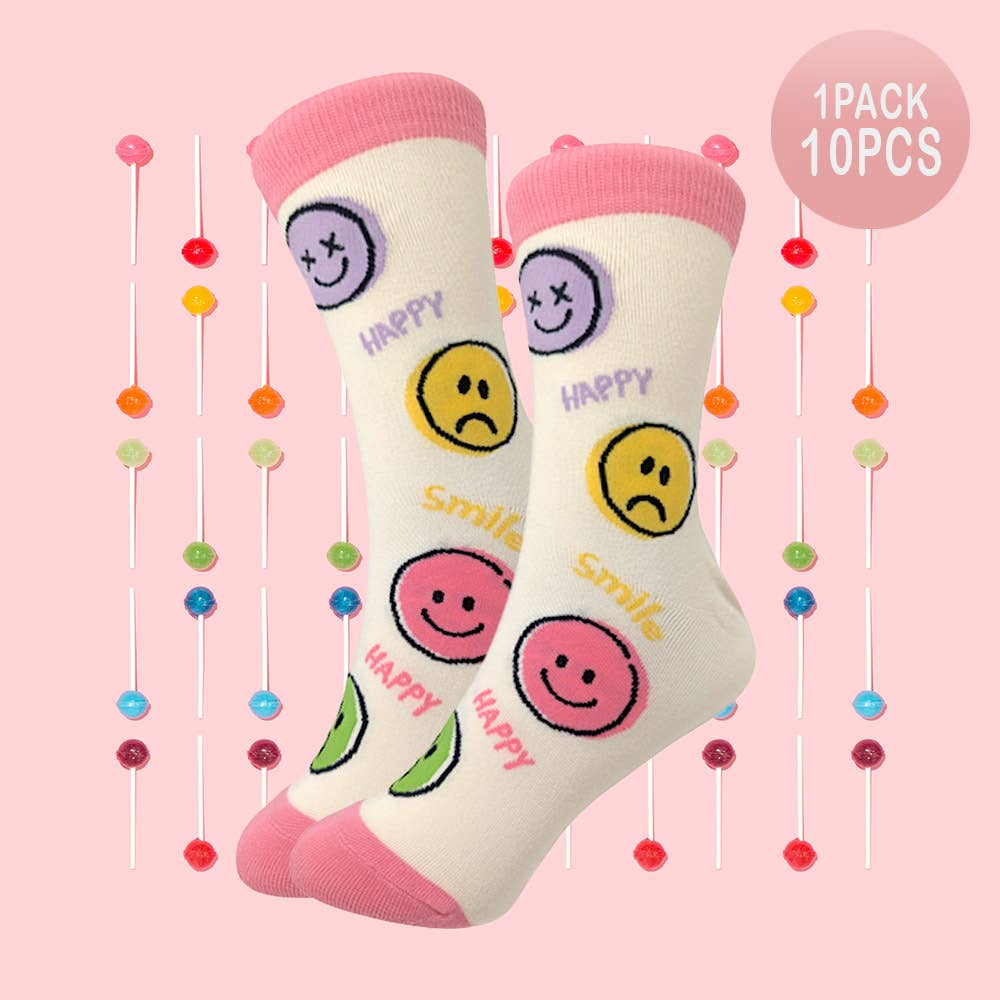 Sensibling Corp. - Wholesale Socks - Women's - 10Pairs - Smile Message Patterned Socks
0