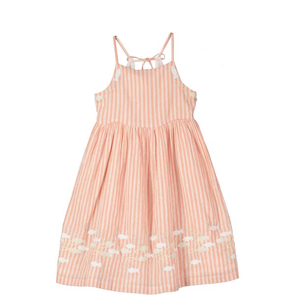Pink stripe sundress with embroidered fish for wholesale by Poppet & Fox