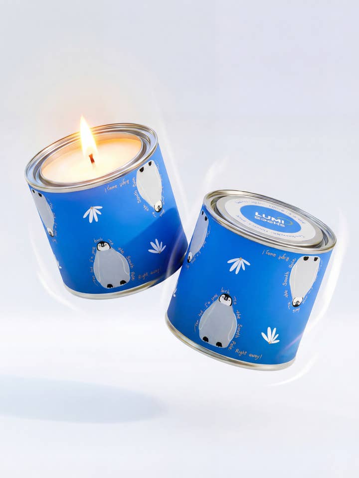 Candela in cera di soia in barattolo di latta | Pinguino | Floreale marino per la vendita all'ingrosso da parte di Bodi Candle