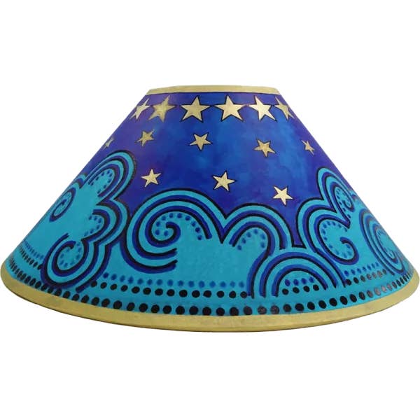 Hand-painted Clouds & Stars Lampshade - Blue Gold for wholesale by Cressida Bell