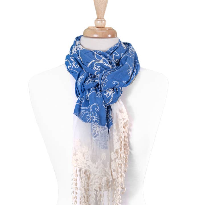 Lace Embroidered Floral Scarf for wholesale by Chloe & Lex