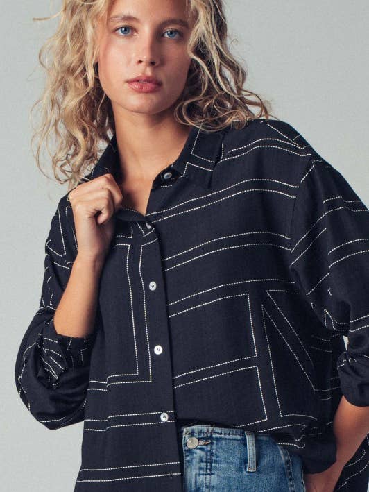 Modern Stitched Geometric Button-up Shirt for wholesale by Heyday