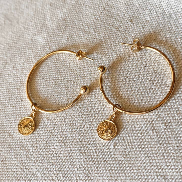 GoldFi - Wholesale Hoop Earrings - 18k Gold Filled Saint Benedict C Hoop