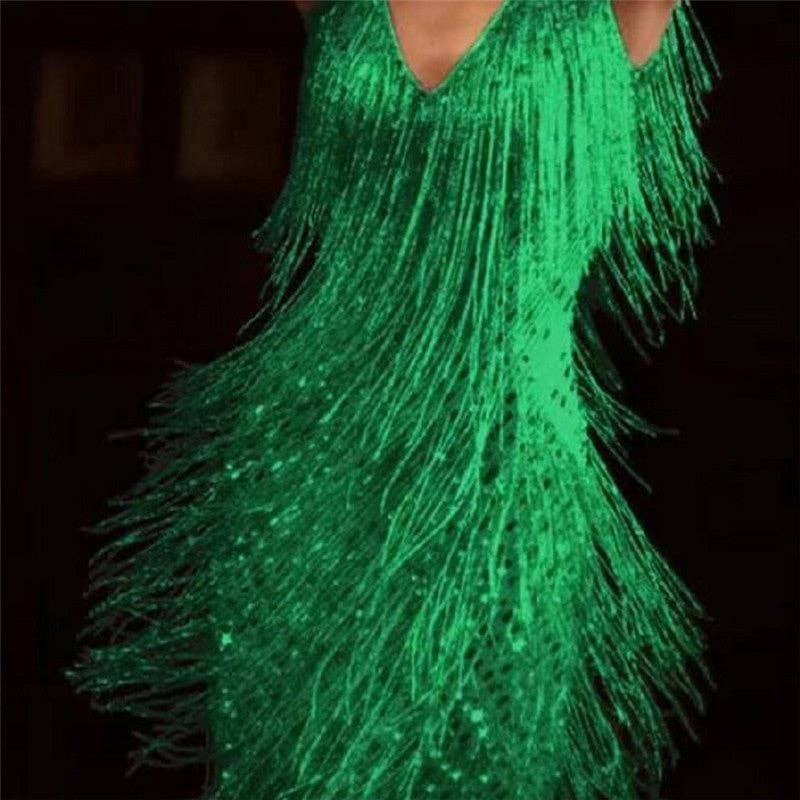 FurDecoration - Wholesale Dress - Women's - V-Neck Sleeveless Fringe Pencil Mini Skirt1