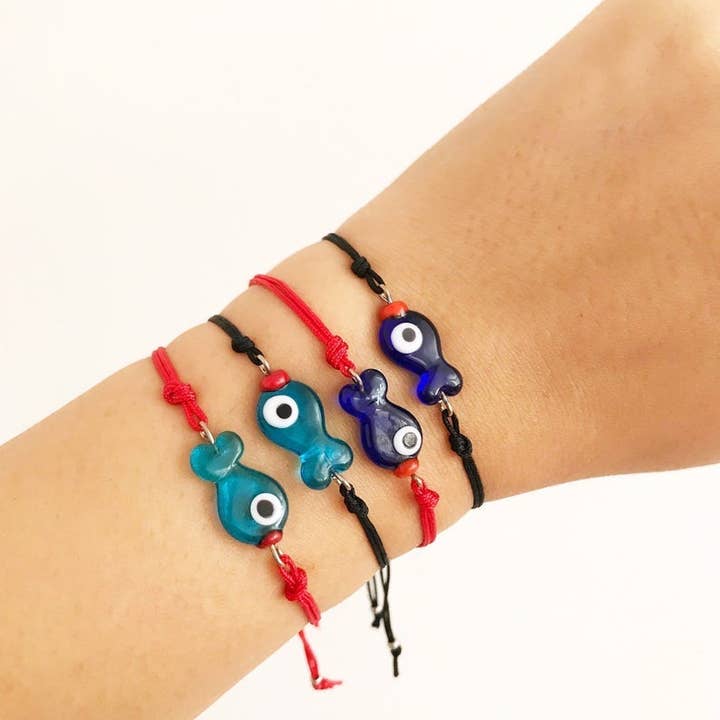 Evileyefavor – wholesale Berlockarmband – Grekiskt öga fiskarmband med Murano-glas, PACK om 12