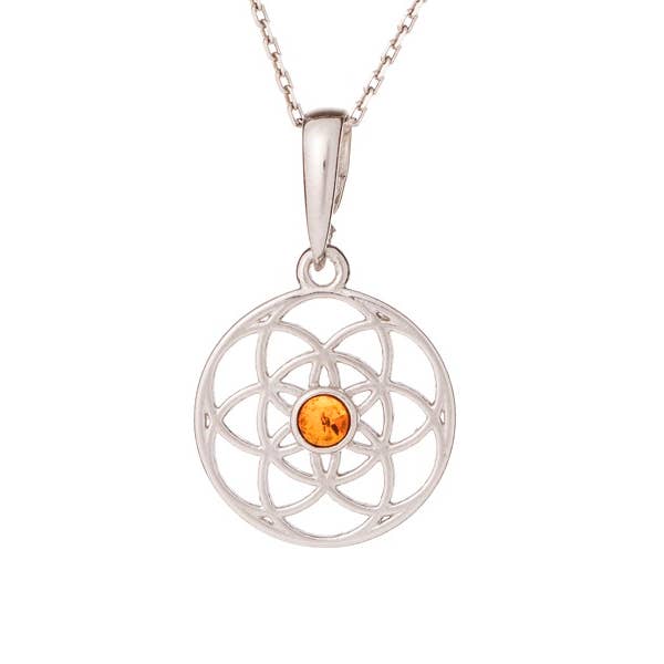 Colgante flor de la vida con ámbar coñac, plata de ley 925, 3+0,8 cm para venta al por mayor de OPALOOK France