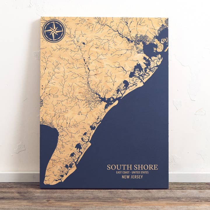 South Shore, New Jersey U.S. Coastal Map for wholesale by Benoit's Design Co.