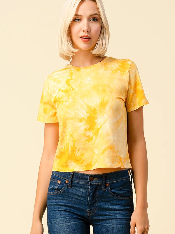 JT42332T13 - HAUT TIE DYE À MANCHES COURTES ET COL ROND pour la vente par Heart & Hips