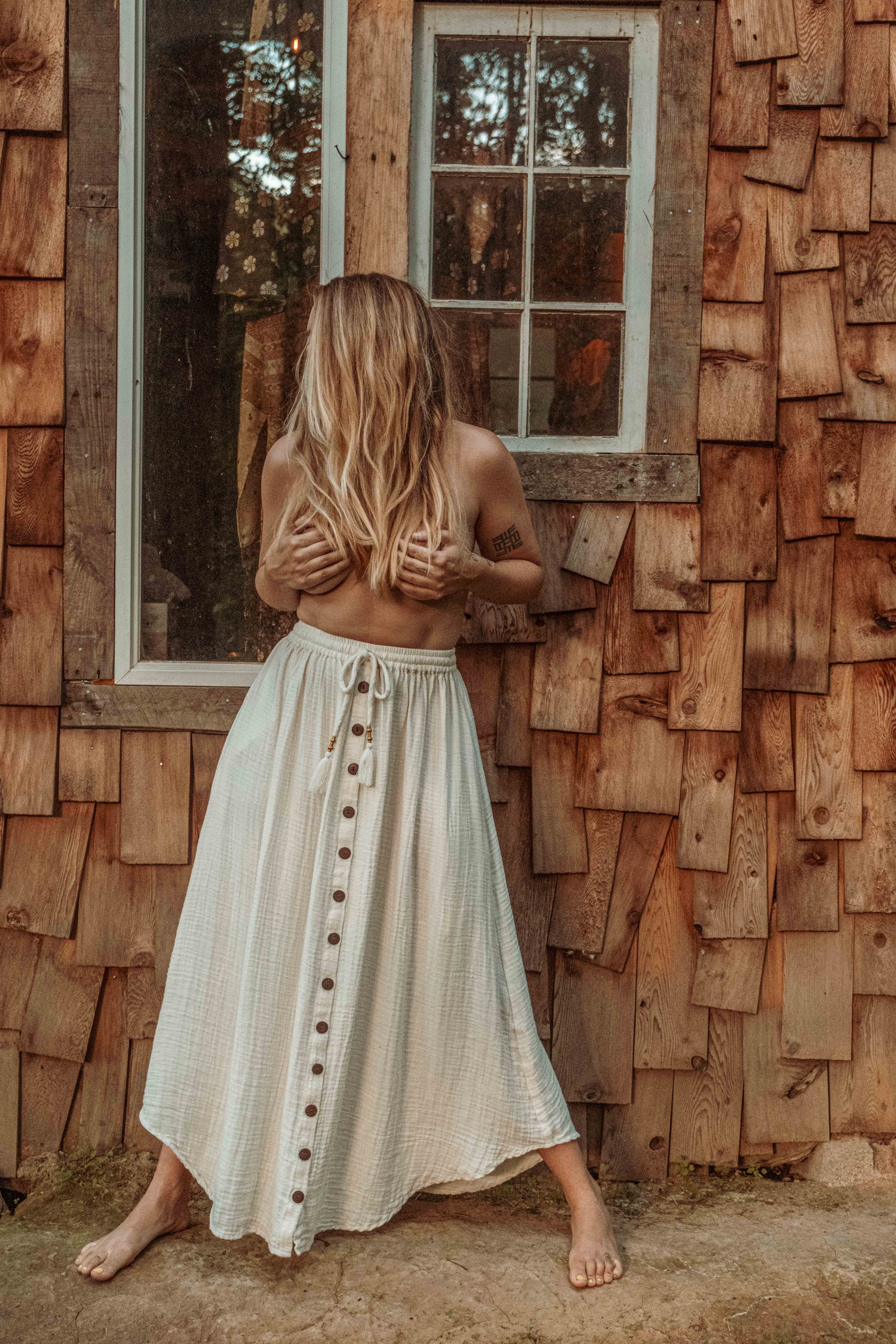 Gardenbelle Shop - Vente Jupe – femme - Jupe boutonnée en bambou et coton Beachy Boho, jupe longue bohème7