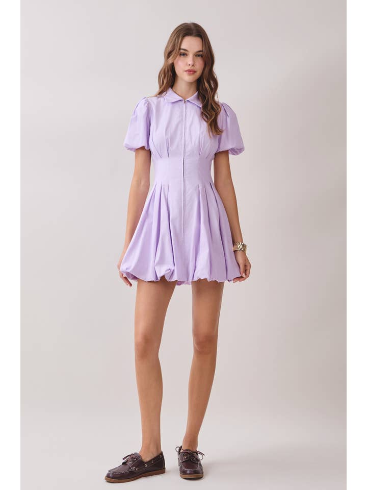 TCEC - Wholesale Dress - Women's - CD05305-Fit and Flare Zipper Front Bubble Sleeves Dress4