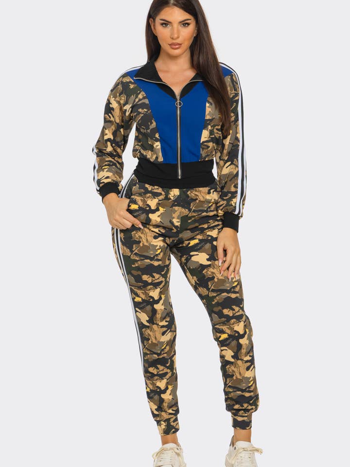 Camo Print Zip Up Jacket And Jogger Pants Set for wholesale on Faire1