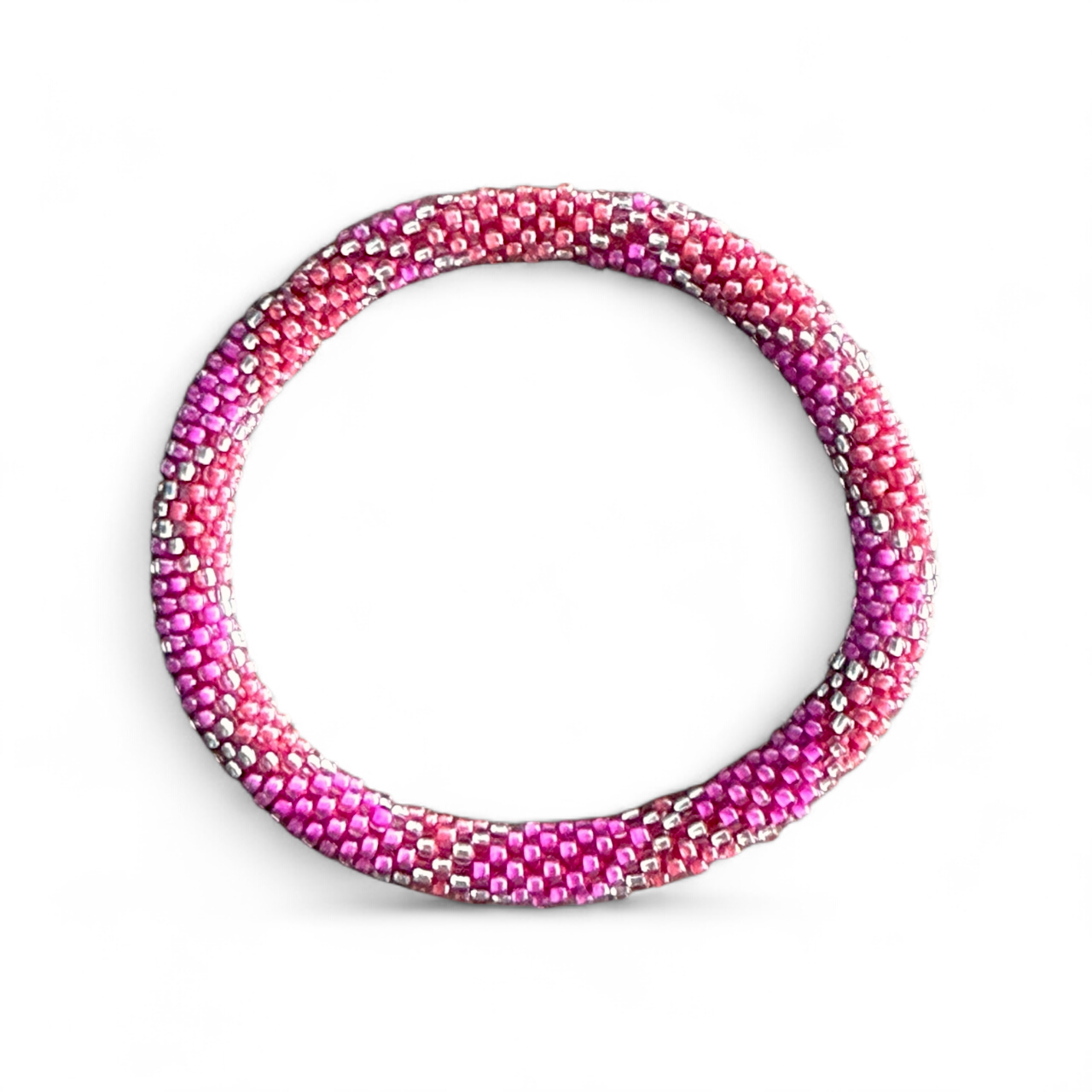 Maison Yvelise – wholesale Beaded bracelet – Pink/fuchsia and silver Nepalese bracelet0