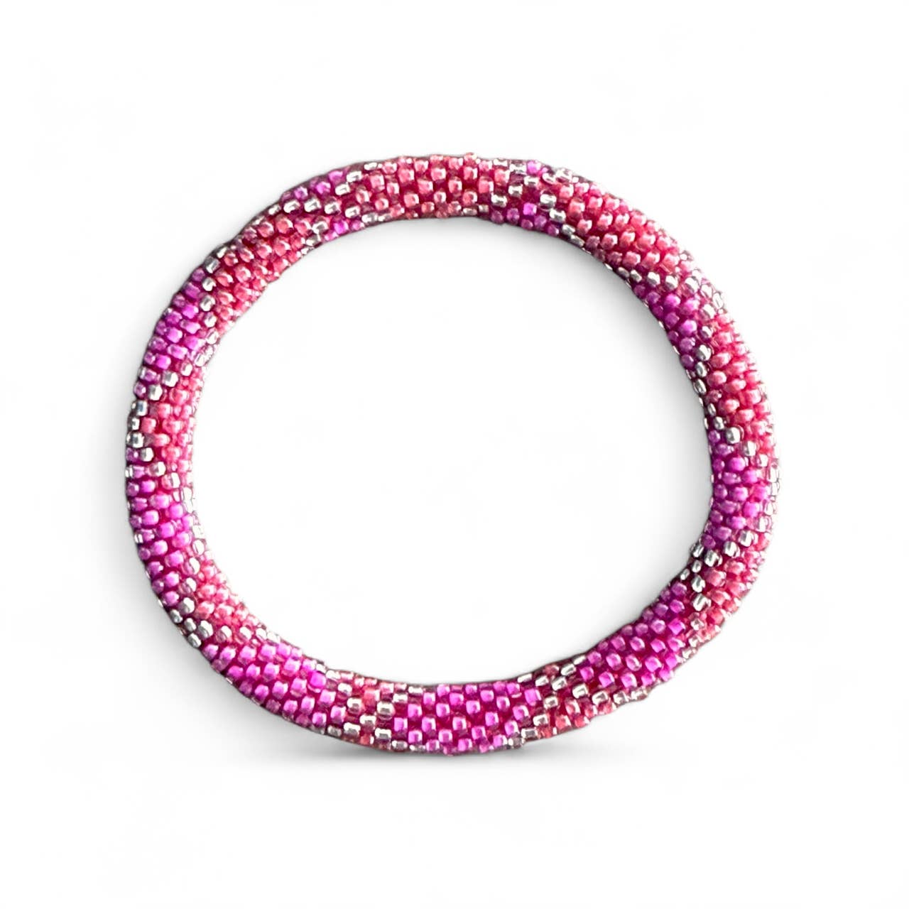 Maison Yvelise - Wholesale Beaded Bracelet - Pink/fuchsia and silver Nepalese bracelet
