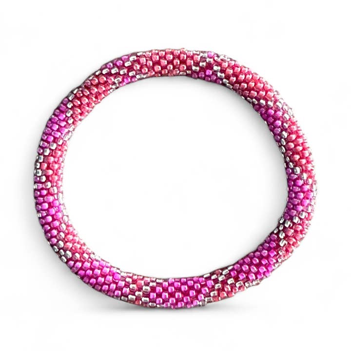 Maison Yvelise - Wholesale Beaded Bracelet - Pink/fuchsia and silver Nepalese bracelet0
