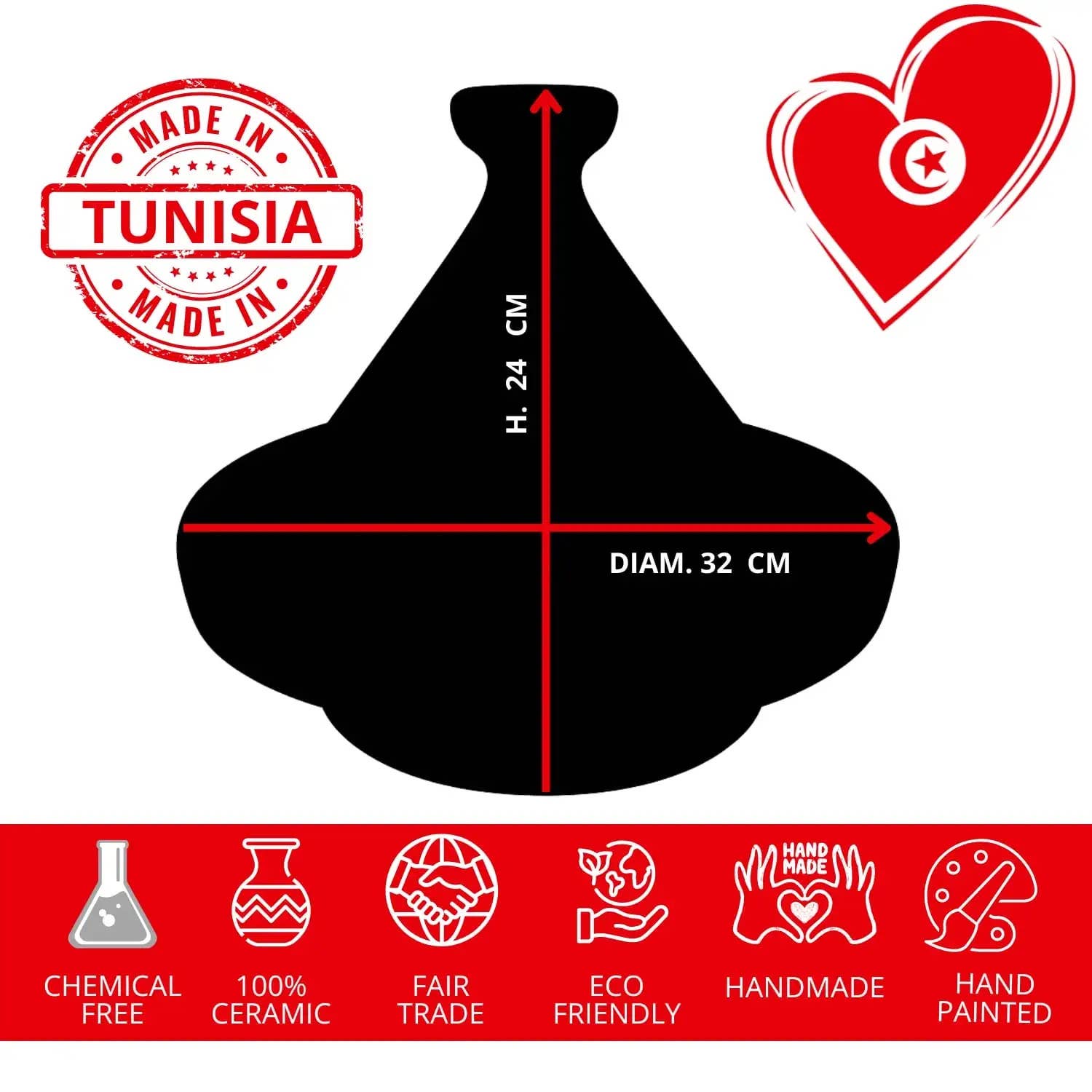 Etnico del Mondo - Wholesale Cooking Pot - Hand-Painted Terracotta Tagine XL 32cm - Ethnic Pot #16