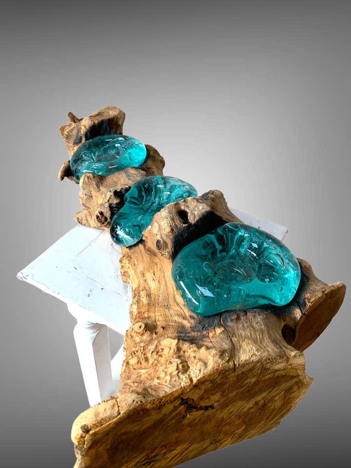 Soporte de lámpara Root Glass, grueso, triple, de madera y vidrio en forma de T. para venta al por mayor de Batik Indah