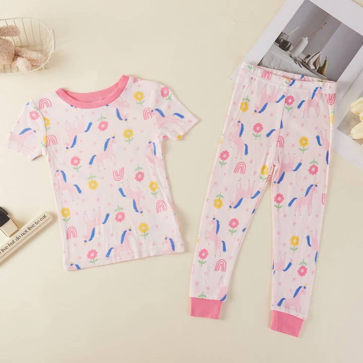 95% Viscose from Bamboo Unicorn Flower Kids Pajama Pants Set for wholesale by Lollipop Dreams