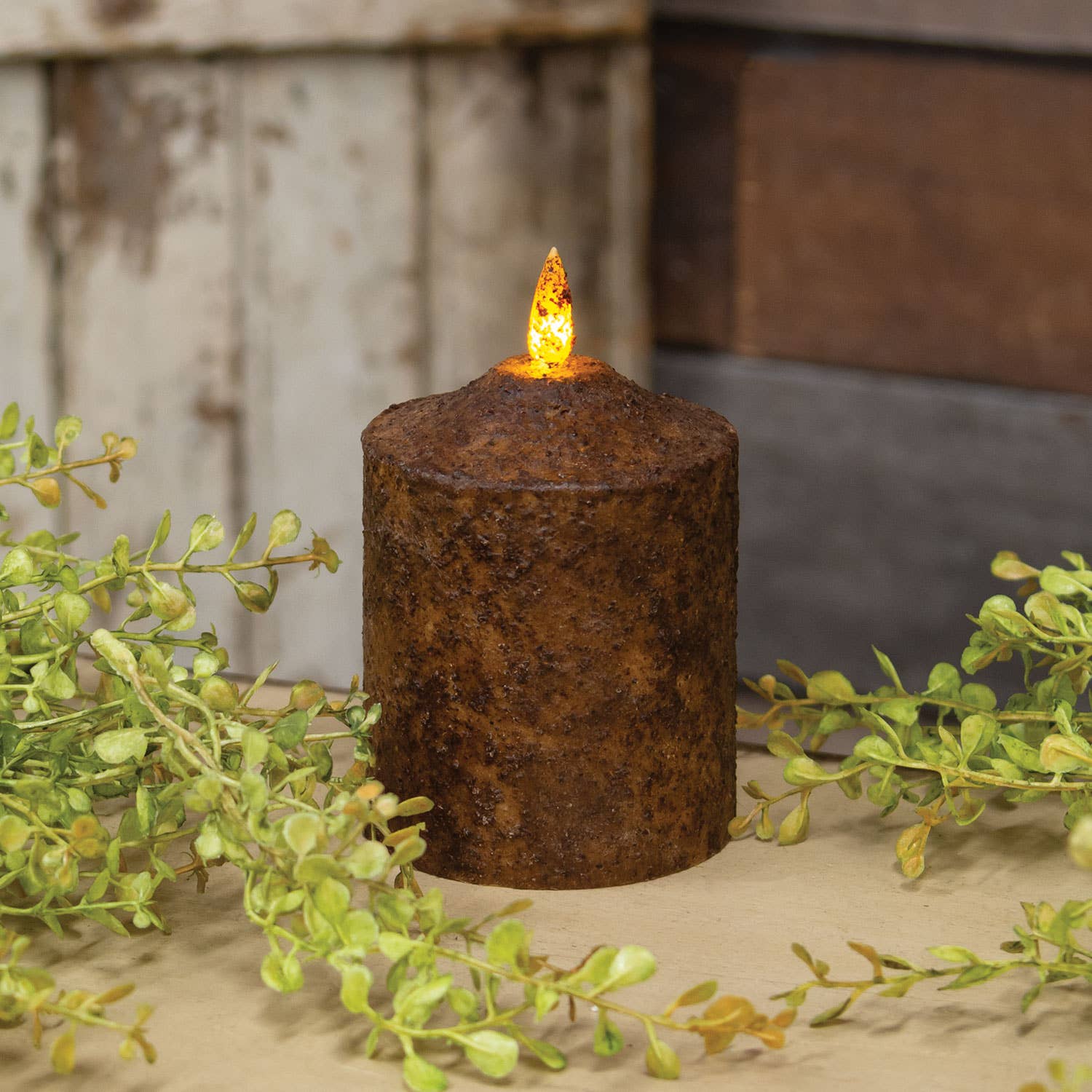 The Hearthside Collection – wholesale Flameless candle – Burnt Mustard Flicker Flame Timer Cake Pillar, 4"1