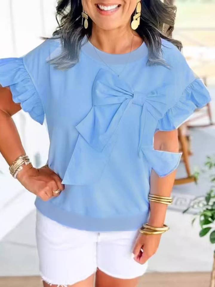 Coquette Bow ruffle sleeve tee for wholesale by Rosa Clothing
