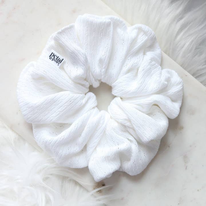 Petal & Posy - Wholesale Scrunchie - Women’s - Super Fluff Pointelle Knit Scrunchie in Cloud or Strawberry