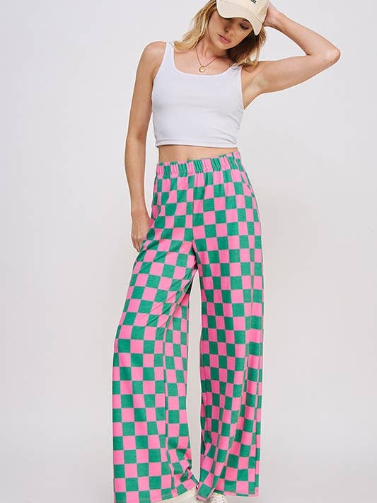 JADE BY JANE - Wholesale Pants - Women's - PLUS SIZE HIGH WAIST CHECKERD STRAIGHT LEG KNIT PANTS