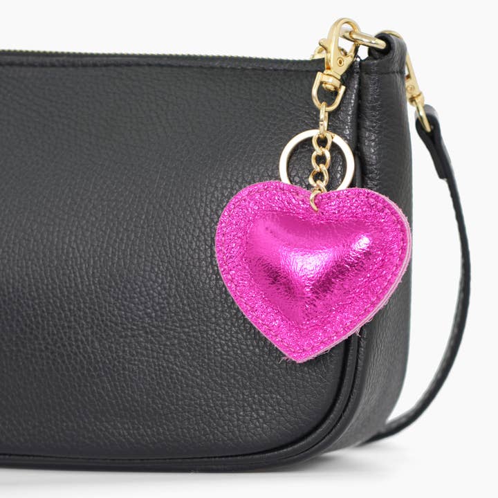 Sarta Pelle - Wholesale Keychain - Women's - Valentina Italian Leather Heart Keyring - Raspberry Metallic1