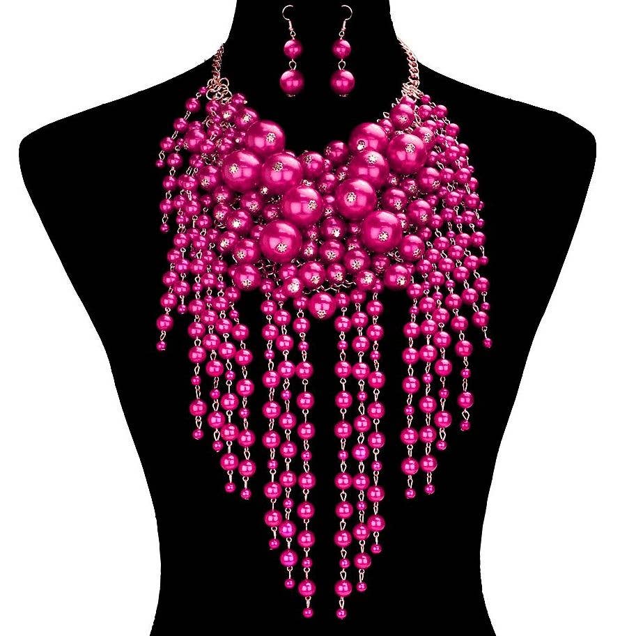 Diacly - Wholesale Beaded/Pearl Necklace - Chunky Dangling Pearls Choker Necklace Set2