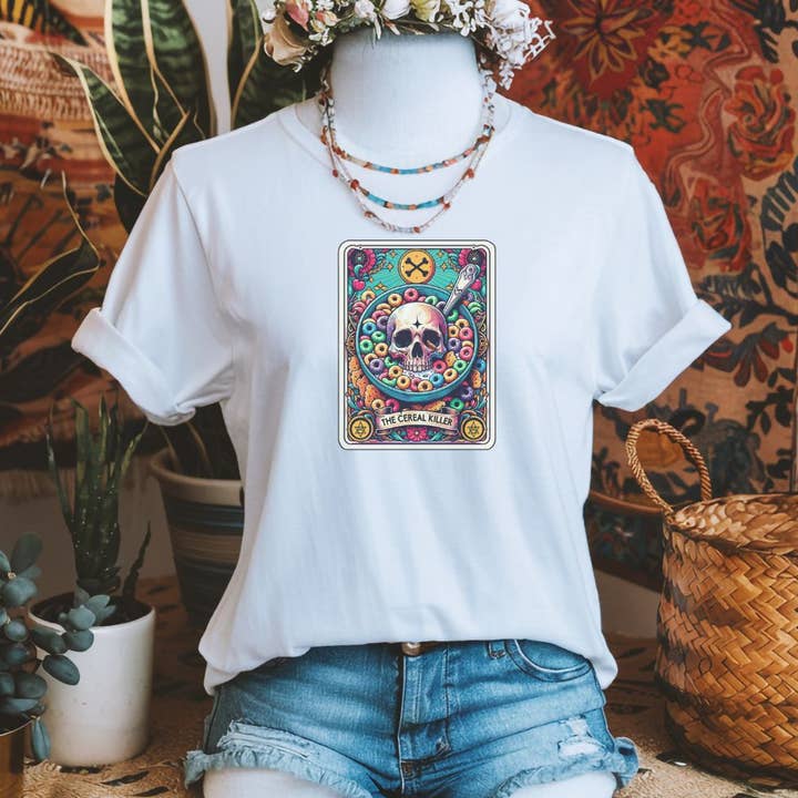 Tarot Card "Cereal Killer" Graphic Tee for wholesale by Wild Poppy Designs