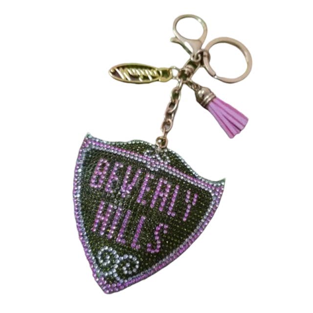 *BEVERLY HILLS RHINESTONE KEY CHAIN EXCLUSIVE GREEN/PINK for wholesale by Maida Designs