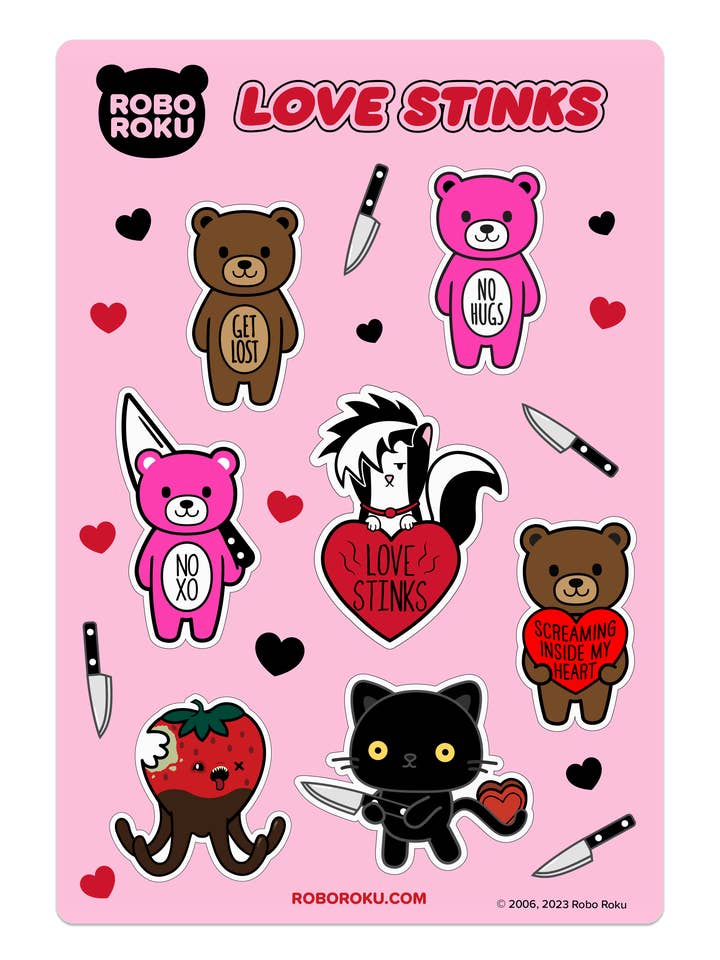 Love Stinks Gloss Sticker Sheet for wholesale by Robo Roku