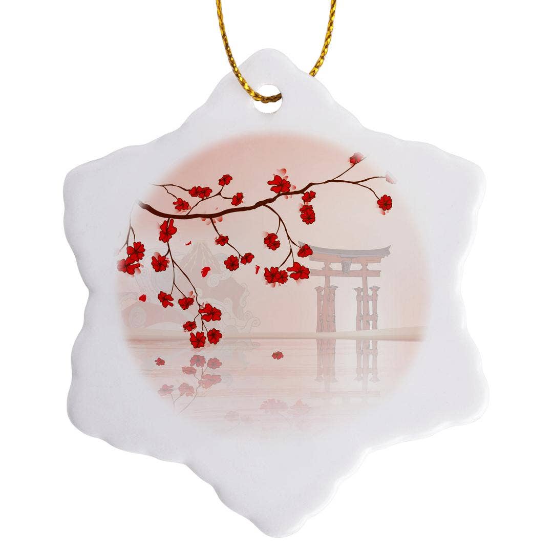 3dRose - Wholesale Ornament - 3dRose, Beautiful Japanese Sakura Red Cherry Blossoms Branching Reflecting Over Water, Ornament7