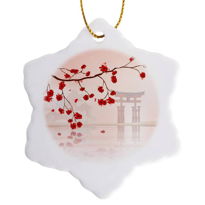3dRose - Wholesale Ornament - 3dRose, Beautiful Japanese Sakura Red Cherry Blossoms Branching Reflecting Over Water, Ornament7