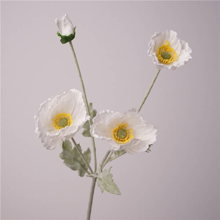 Sweet Home Deco - Wholesale Artificial Flowers - 24''T Real Touch Poppy Flower, Single Poppy Stem, Pink/White