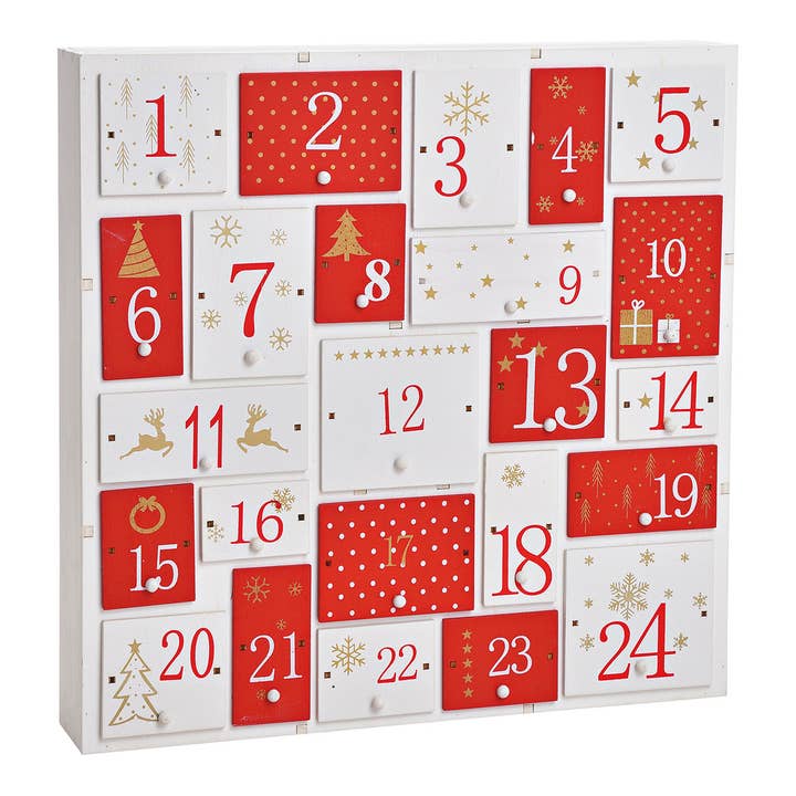 Wurm - Wholesale Advent Calendar - Wooden Advent calendar, Red/White (W/H/D) 32x32x5cm