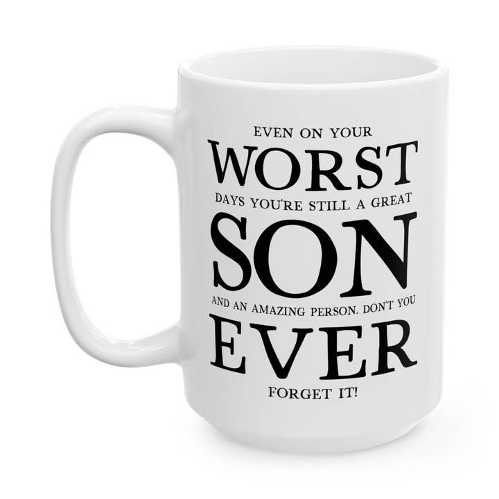 Worst Son Ever Mug, Funny Hidden Message Gift from Parent for wholesale by Laughable Printables