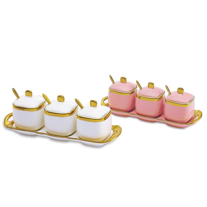 Coffee Tea and Sugar Porcelain Pots with Gold Trim for wholesale by Boker-Tov Shalom